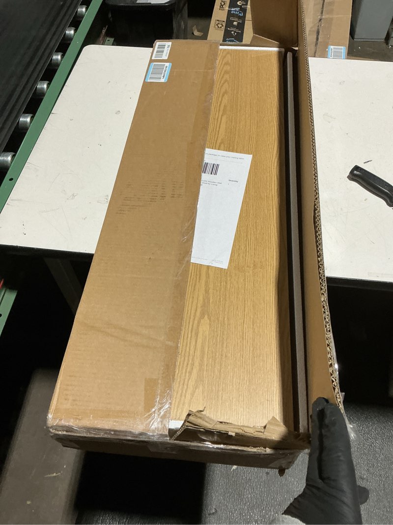 Condition photo showing New/Like New for As is Fun Memories Floating Shelves - 2 Pack 12 Inch Deep Rustic Wooden Wall Shelves - Extra Deeper & Thicker Wall Mounted Storage Shelf for Living Room, Kitchen, Farmhouse - 36\" W x 12\" D x 1.5\" H - Oak Oak 36\"W x 12\"D - 2P