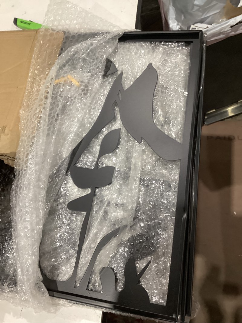 Condition photo showing Good Condition for amaate modern abstract wall art set, black and white metal wall decor, 4 panel hollow out iron geometric art for living room home decoration (art deco, tree of life style, 17.7" x 26.4") art deco tree of life 17.7" x 26.4" in