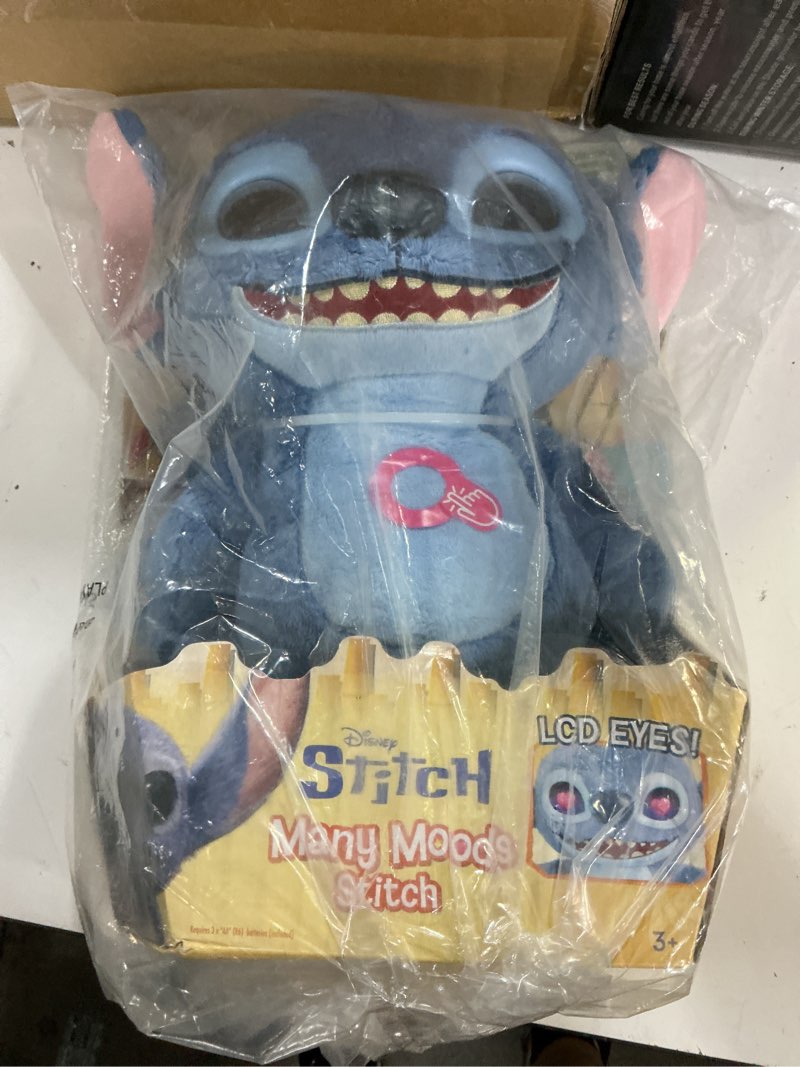 Condition photo showing New/Like New for disney stitch many moods 14-inch interactive plush, 50+ sounds & phrases, lcd eyes, inspired by disney's new live-action lilo & stitch movie, toy for fans, girls, boys, kids 3+ by just play