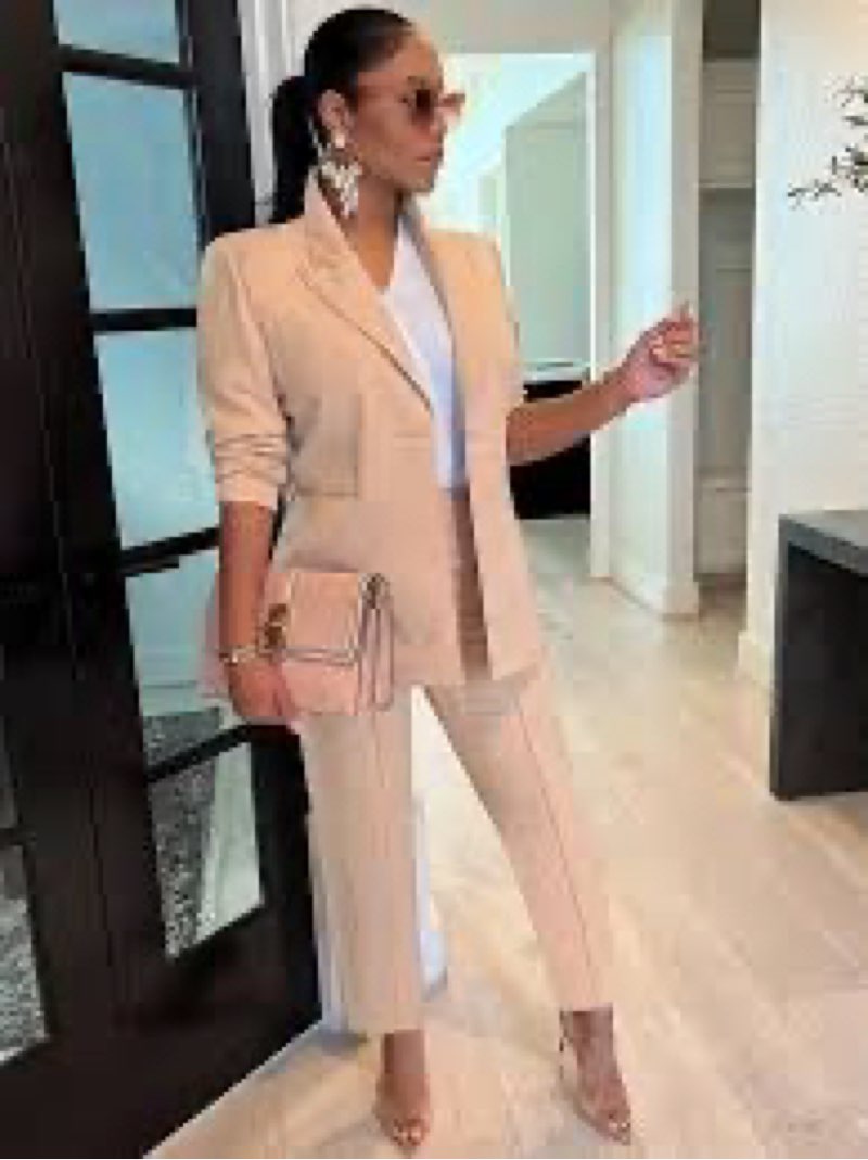 HuiSiFang Women's Blazer and Pants 2 Piece Suits 2025 Fall Fashion Solid Color Casual Blazer Sets (Size XL )