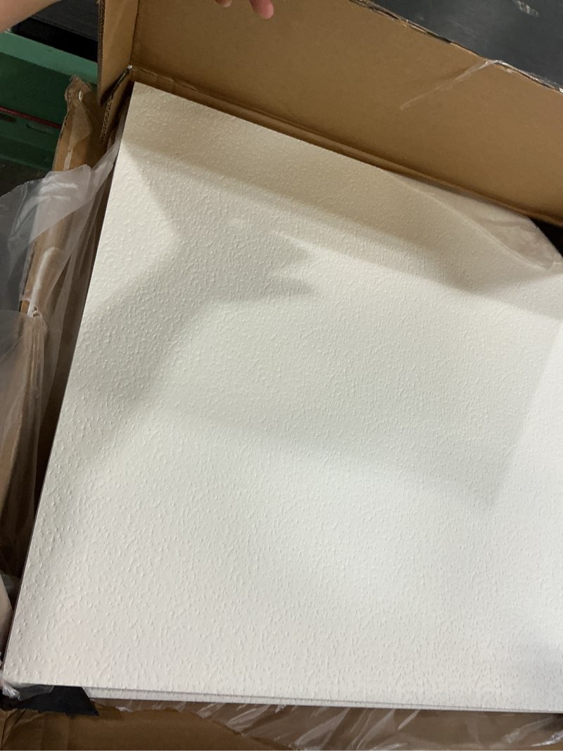 Condition photo showing Good Condition for art3d 12-pack stucco texture drop ceiling tiles 2x2 ft - fire-rated, waterproof, reusable - premium pvc 24x24 inch ceiling panels for living room kitchen bathroom basement office, white 24*24 square stucco white 12