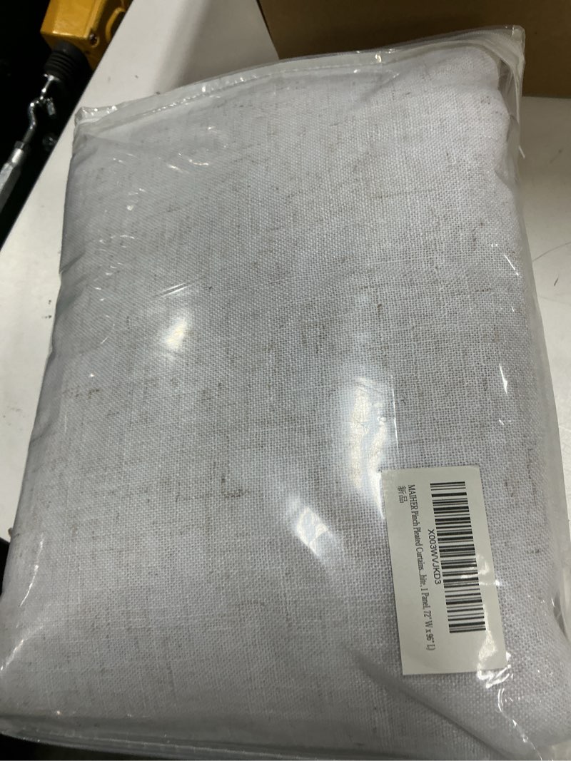 Condition photo showing New/Like New for maiher light filtering pinch pleat curtains 96 inches long, linen blend beige white semi sheer pleated drapes patio door window curtains for living room 1 panel, 72" w x 96" l white 72"w x 96"l (pack of 1)
