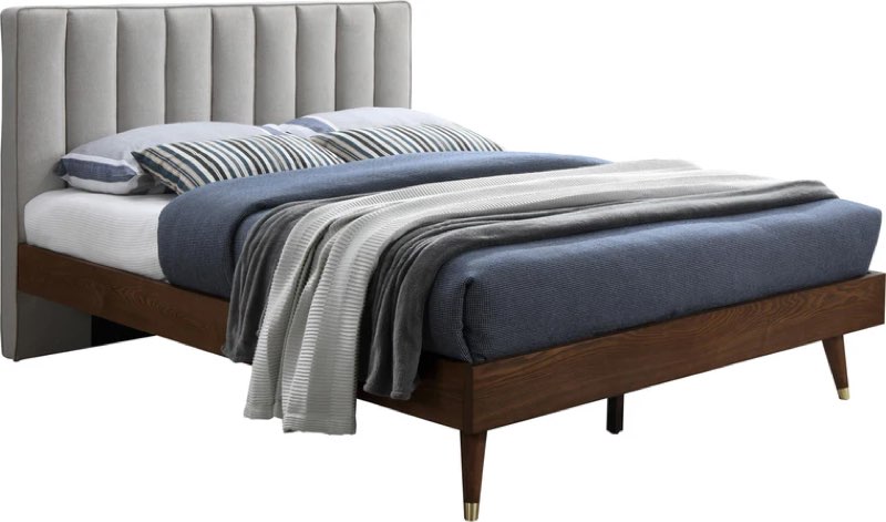 Incomplete box 1 only) Vance Beige Linen Fabric Queen Bed (3 Boxes)