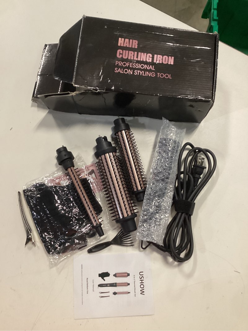 Condition photo showing New/Like New for curling brush set, curling iron interchangeable 3 barrel wand curler with ceramic tourmaline professional curling iron brush,for women with curler and waver classic rose gold curling wand (0.5-1.5 inch)