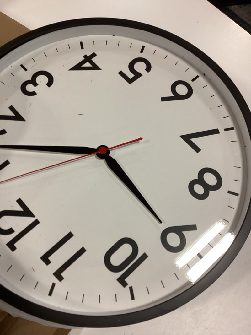 Condition photo showing As Is for AKCISOT 18 Inch Wall Clock Large Silent Non-Ticking Wall Clocks Battery Operated - Analog Classic Clock Decorative for Living Room, Office, Home, School(Black) A_black 18 Inch