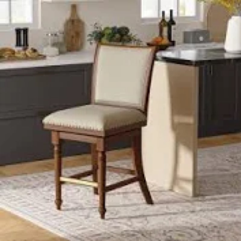 Blerona Farmhouse Swivel Bar Stool With Nailhead Trims