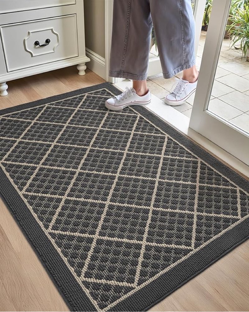 DEXI Tapete para puerta delantera, de 36 x 60 pulgadas, antideslizante, absorbente, de perfil bajo, delgado, lavable, para entrada interior de casa, garaje, patio, gris oscuro