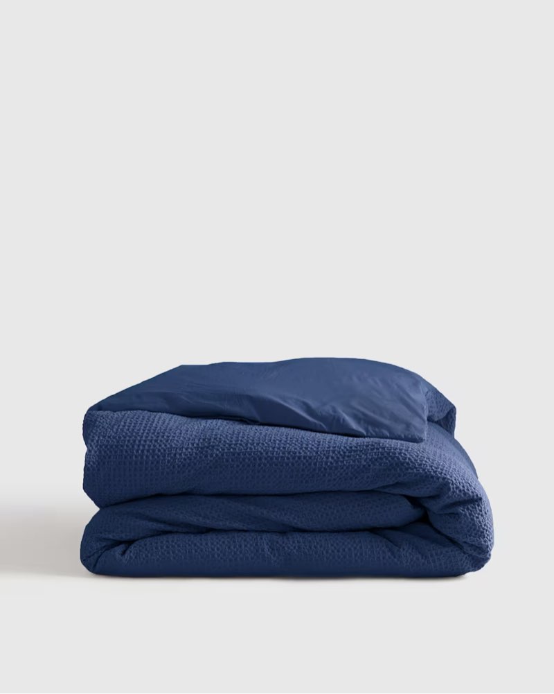 organic luxe honeycomb duvet cover, queen, indigo