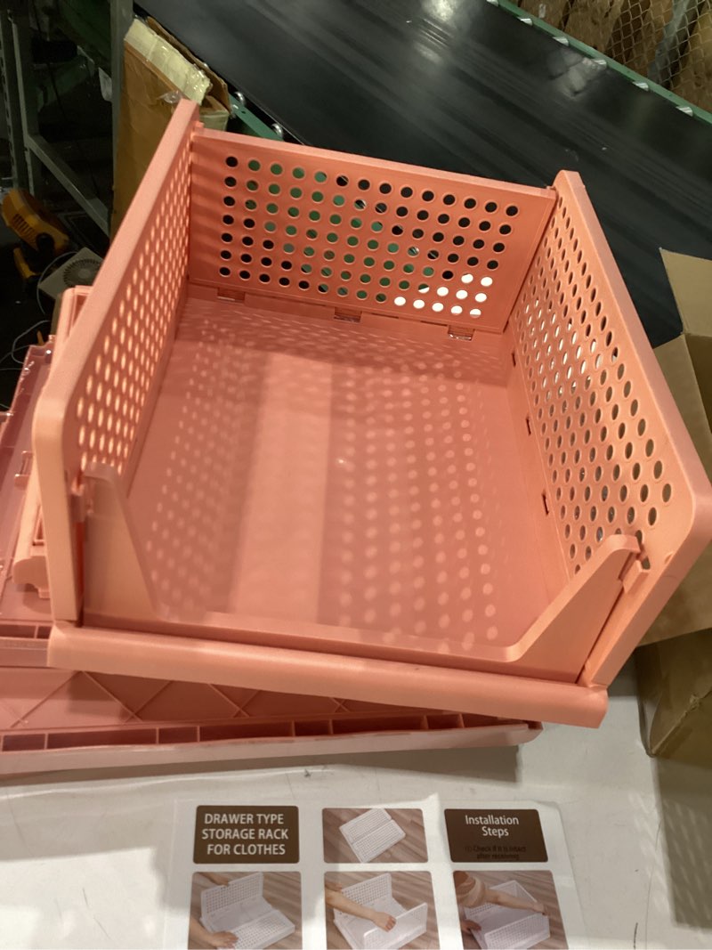 Condition photo showing Good Condition for snslxh 5 pack stackable closet organizer box, multifunctional & foldable closet storage basket for bathroom kitchen laundry room wardrobe storage, space-saving clothes storage drawer organizer, pink pink 5 pack