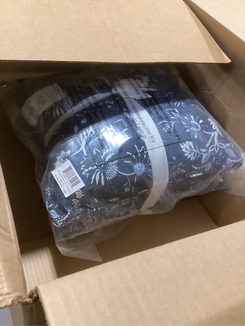 Condition photo showing Good Condition for martha stewart distressed jacobean indoor outdoor decorative pillow 2-pack set, uv fade resistant, water repellent, printed floral design, navy blue, 18"x18" navy blue 18 x 18-inch