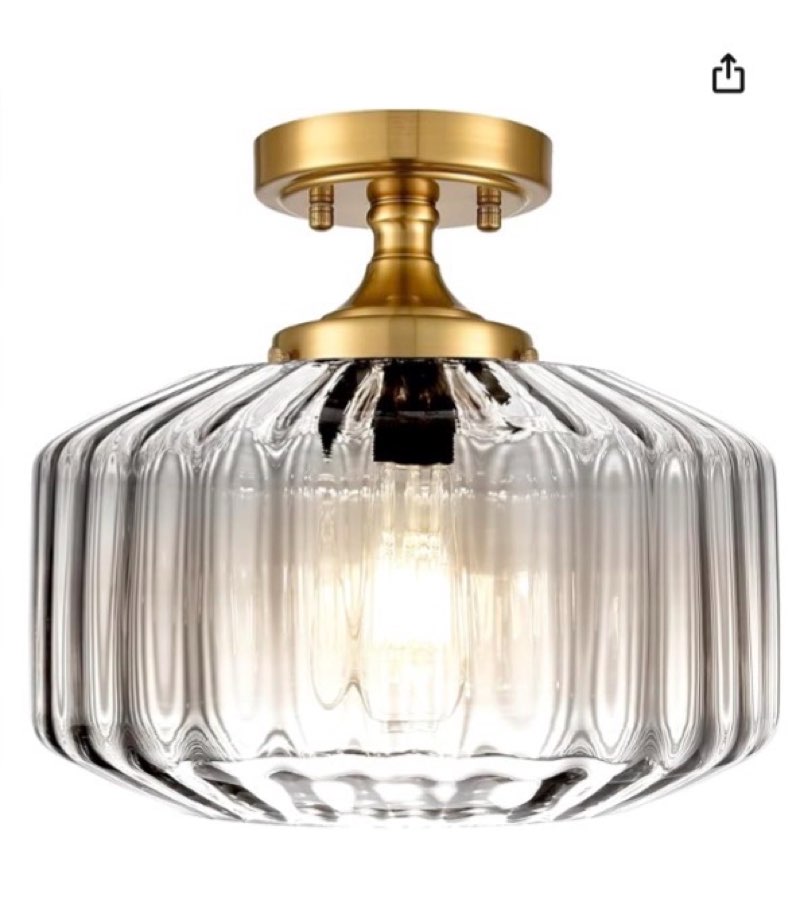 Qepeety Semi Flush Mount Ceiling Light with 11.02" Clear Seeded Glass Shade, E26 Base Gold Mid Centu