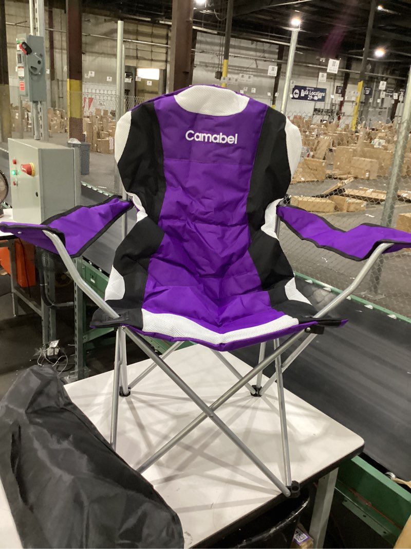 Condition photo showing New/Like New for camabel folding camping chairs 400lbs extra large outdoor lawn chair padded sports lightweight portable chairs for beach hiking fishing picnic bbq with cup holder and storage bag purple