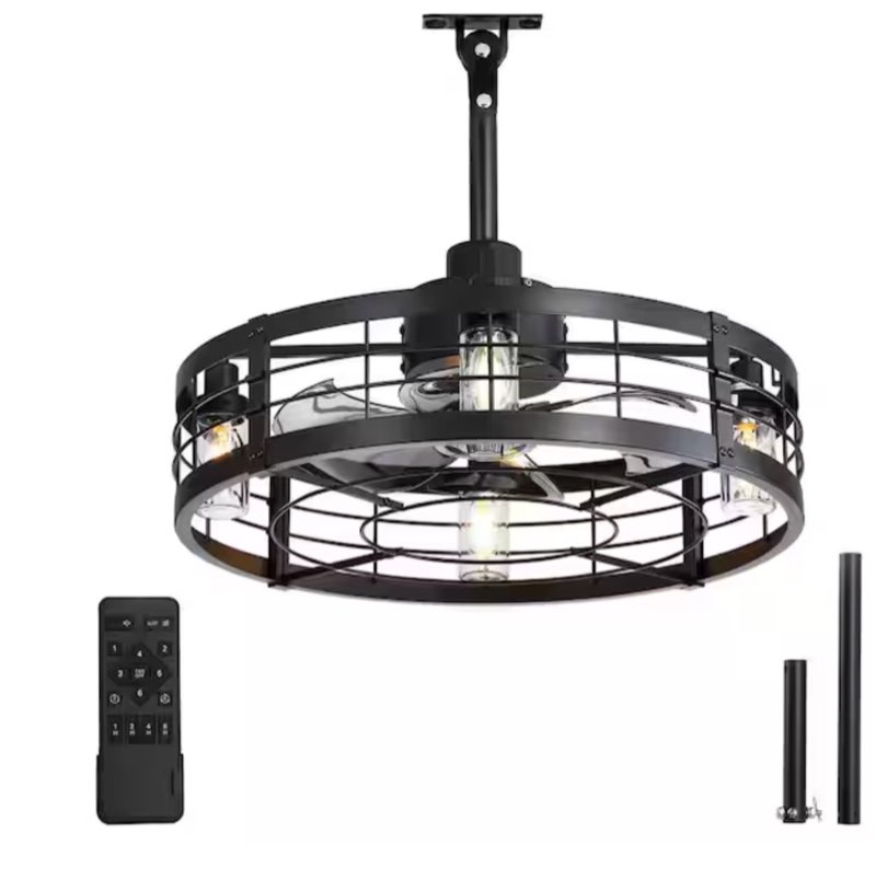 22 in black outdoor ceiling fan with light remote control fandelier downrod waterproof quiet dc motor for patios porch