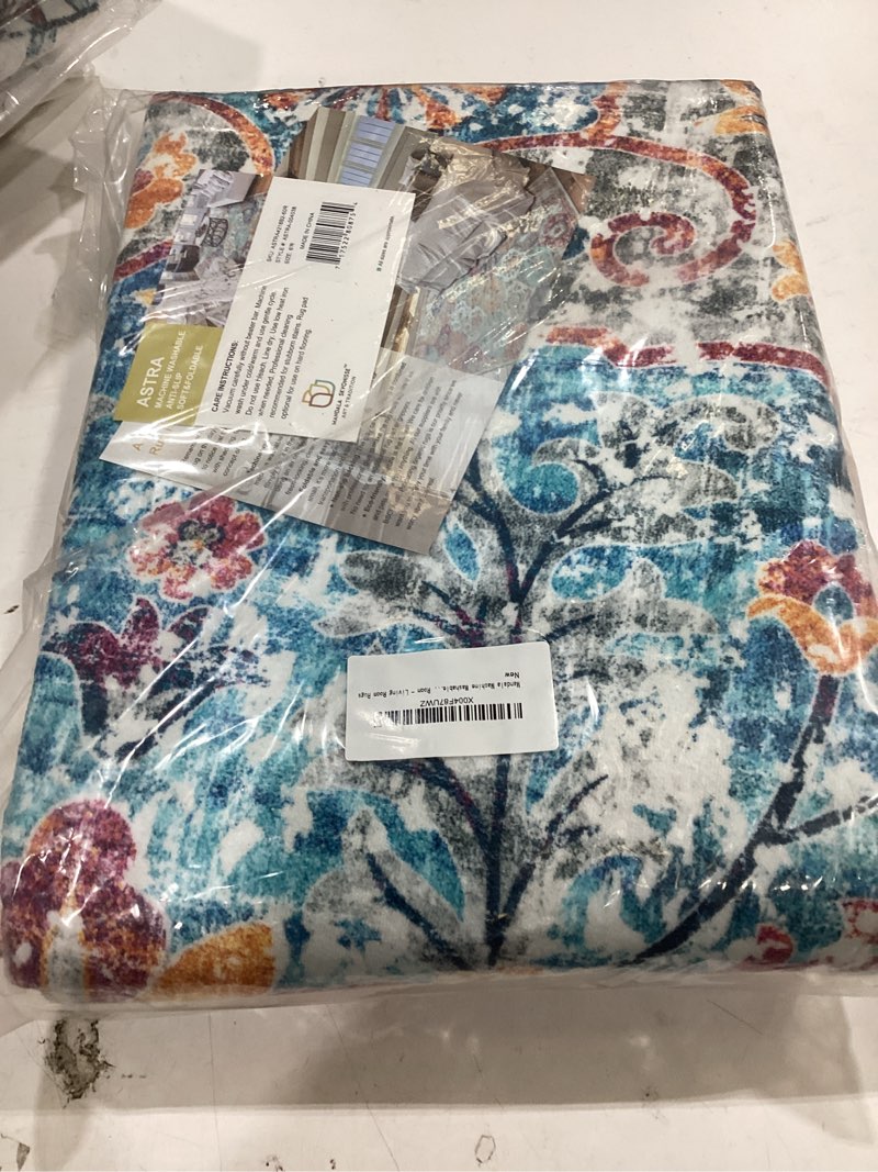 Condition photo showing New/Like New for mandala - indoor area rugs 6r washable, stain resistant machine washable rugs for living room, bedroom, and modern house décor - durable polyester material, colorful patterned - blue & multi color