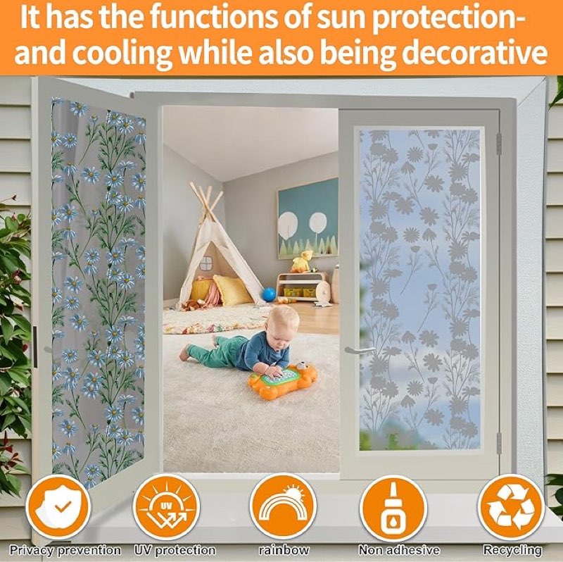 QHYsunshine One Way Privacy Film, Window Tint for Home,Daytime Reflective, Anti UV Static Cling Slid