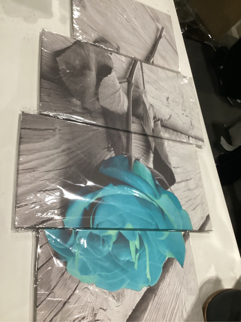Condition photo showing Good Condition for sechars teal and grey canvas wall art rose flower painting picture turquoise floral prints teal bedroom bathroom decor, similar to stock photo