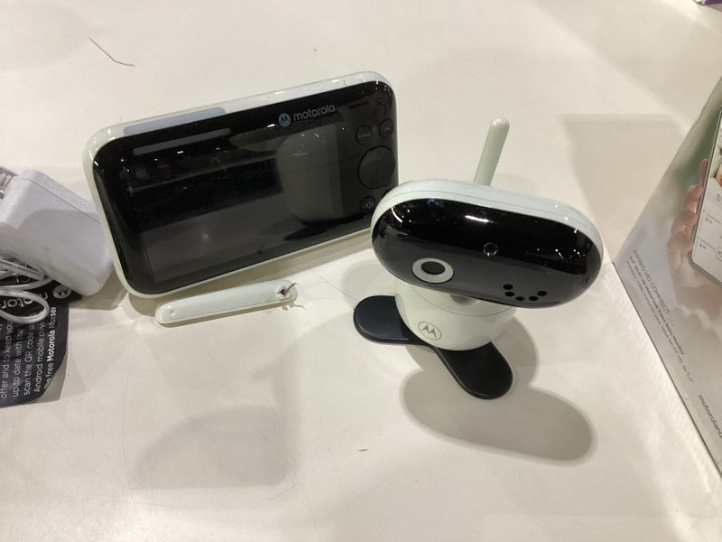 Condition photo showing As Is for **damages** motorola baby monitor pip1610 hd connect - 5\" wifi video baby monitor with camera, wall mount, 1080p, smart phone nursery app, 1000ft range, two-way audio, remote pan-tilt-zoom, room temp, lullabies