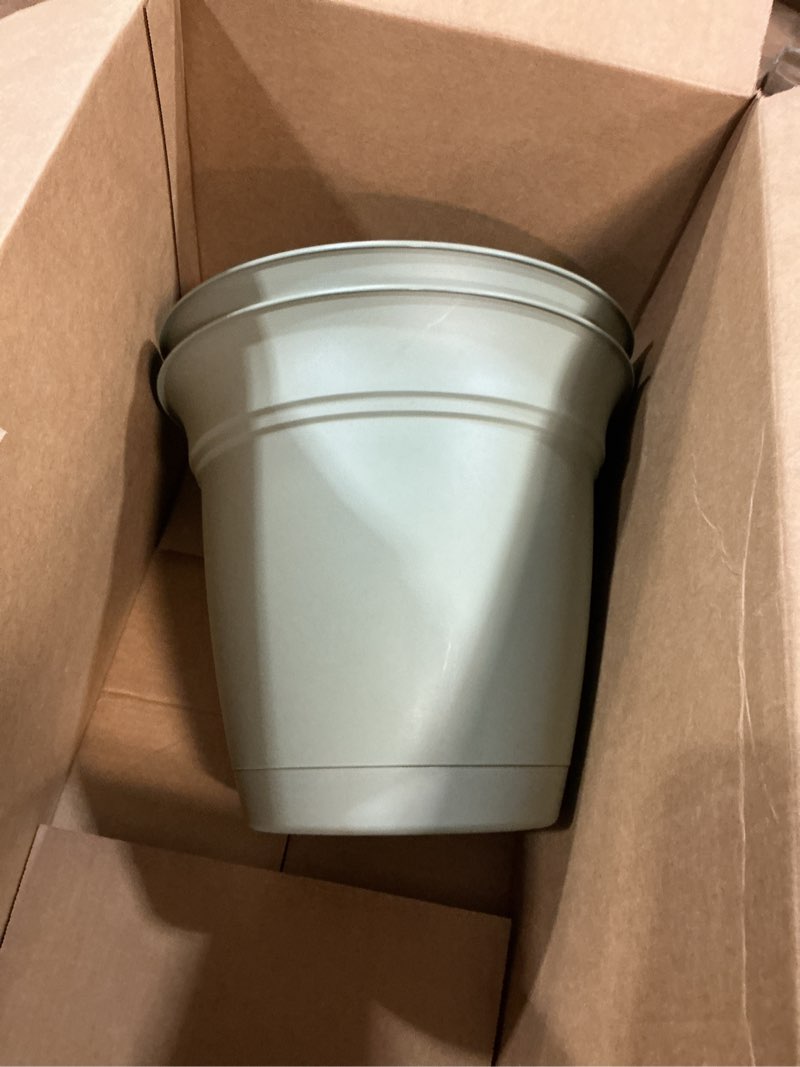 Condition photo showing Good Condition for The HC Companies 12 Inch Eclipse Round Planter Pots with Drainage Holes & Attached Saucer, Lightweight UV-Resistant Plastic Indoor Outdoor Planters, 2-Pack Flower Pots for Garden & Home Decor, Seafoam Seafoam 12" (Pack of 2)