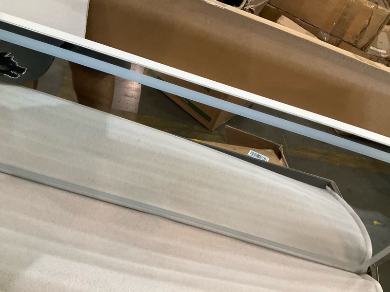 Condition photo showing As Is for sweetcrispy led full length mirror with stand, 60"x16" lighted floor body mirror with dimming & 3 color lighting, hanging or leaning, floor standing for bedroom, dressing room rectangular white-led 60"l x 16"w