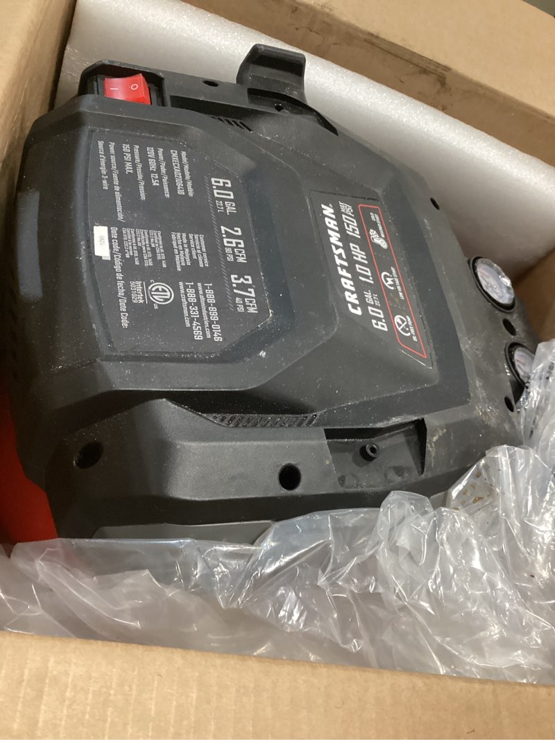 Condition photo showing As Is for Craftsman 6-Gallon Portable Electric 150 PSI Pancake Air Compressor