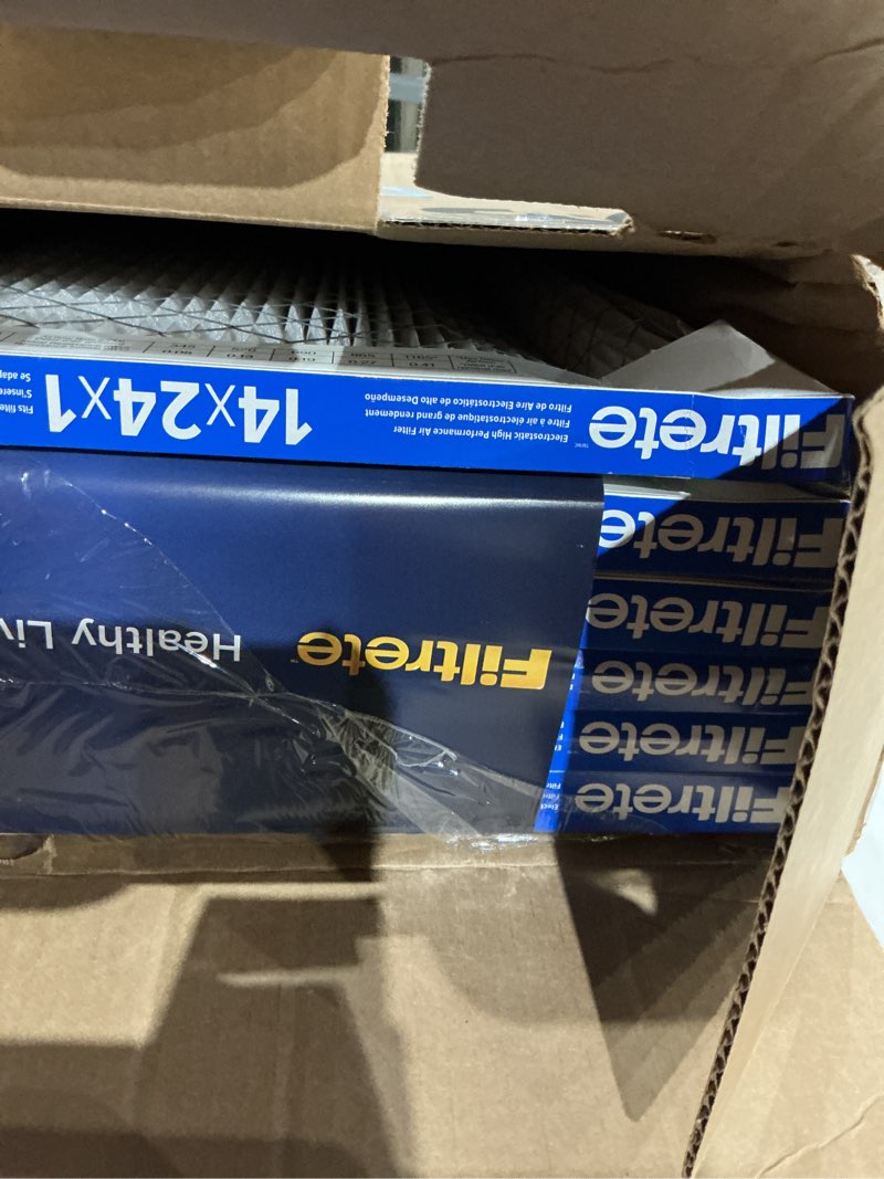 Condition photo showing New/Like New for filtrete 14x24x1 ac furnace air filter, merv 13, mpr 1900, premium allergen, bacteria & virus filter, 3-month pleated 1-inch electrostatic air cleaning filter, 6-pack (actual size 13.81x23.81x0.78 in)