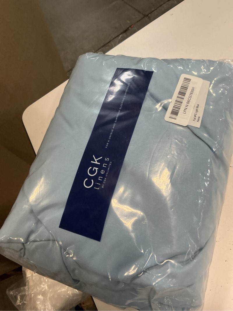 Condition photo showing Good Condition for full size 4 piece sheet set - comfy breathable & cooling bed sheets set - hotel luxury bedding for women, men, kids, teens, boys & girls - deep pockets, soft and wrinkle free - oeko-tex - light blue 21 - baby blue full