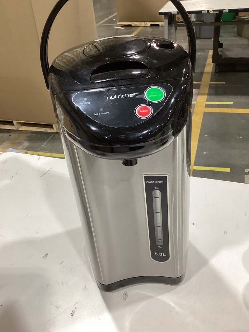 Condition photo showing Good Condition for nutrichef 5.2 qt electric water kettle, portable, quick heating, 5 liter digital kettle with 5 temperature settings, safety lock, stainless steel, 3 dispensing options, 8.46" x 11.2" x 16.5" 5.3 quarts