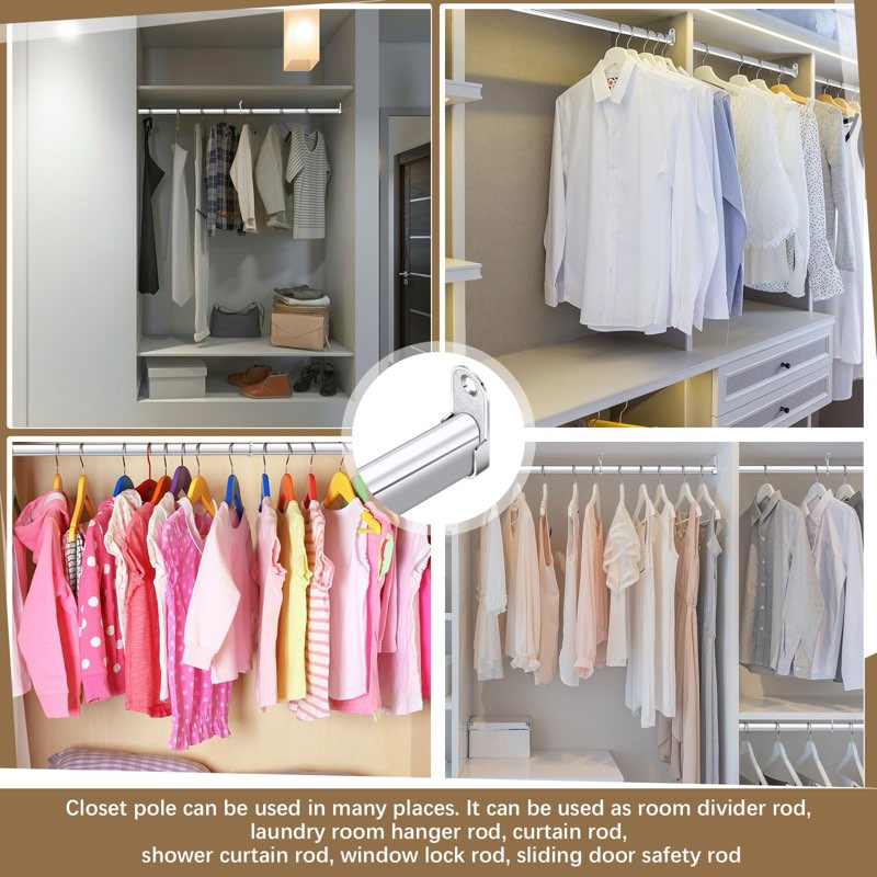 Tandefio Chrome Closet Rod 92 Inch with Oval Closet Rod 6 End Supports for Laundry Room Hanging Clot