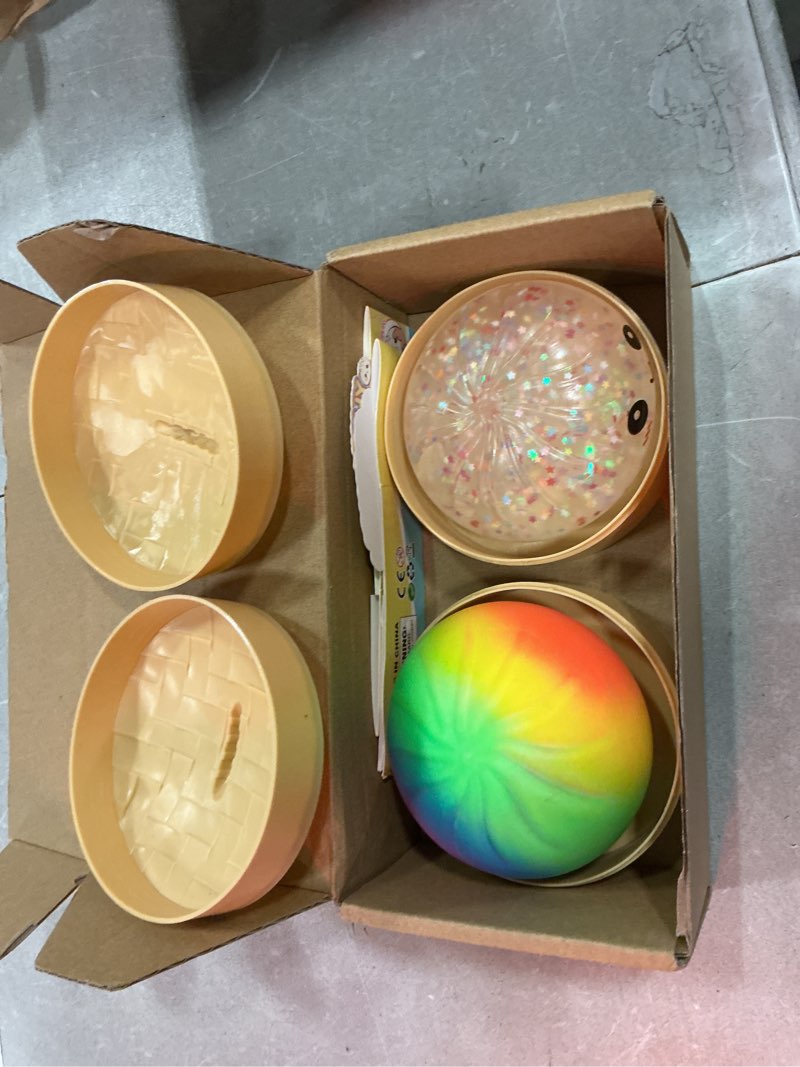 Condition photo showing Good Condition for 2 pack dumpling squishies with food steamer box,colorful squishies dumpling stress relief balls,sensory fidget squeeze toys cute desk toy a-colorful-star