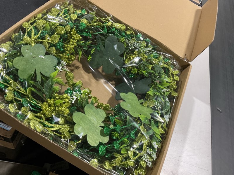 20" St Patricks Day Wreath Front Door, Shamrock Decorations Artificial Wreath Lucky Shamrock Spring 