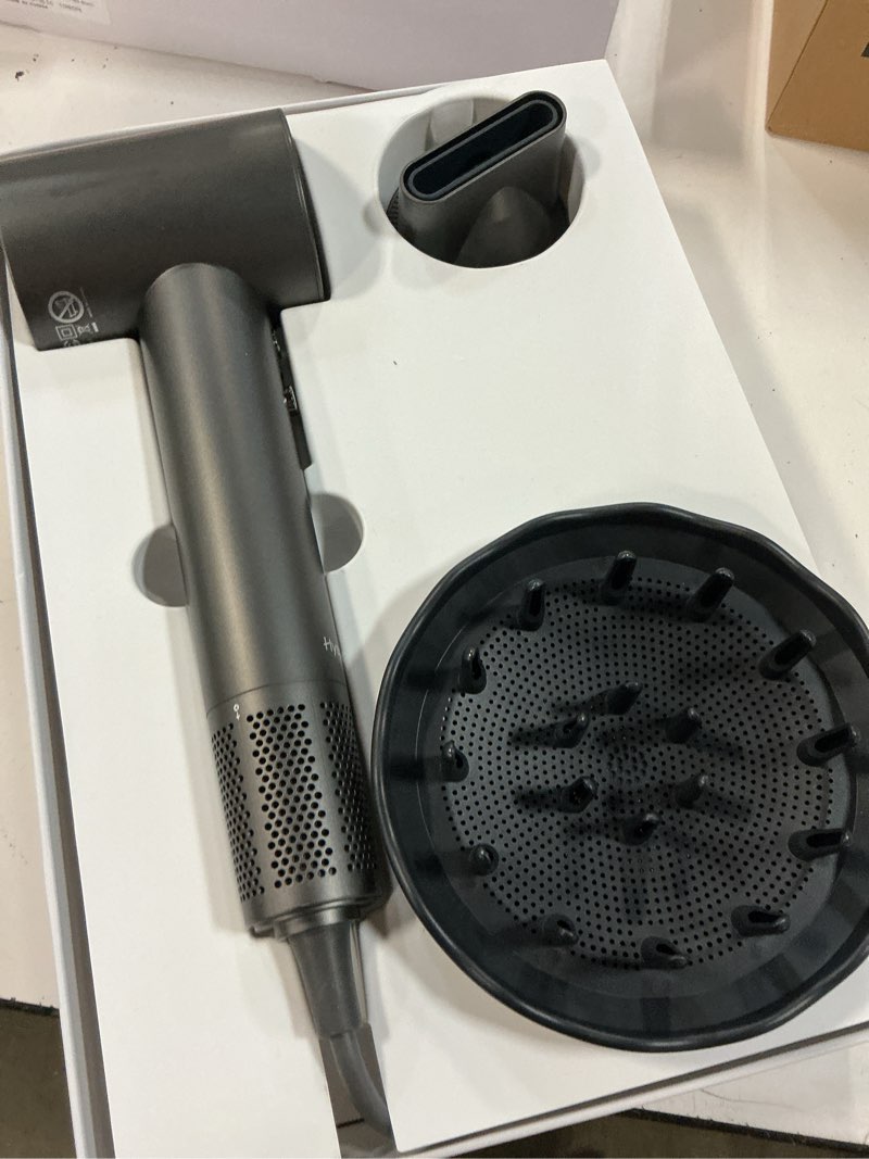 Condition photo showing New/Like New for hair dryer with 110000 rpm high speed 1400w motor for 1-5min fast dry, 3 heat/cool wind level & 49db low noise,1.5 billion plasma & travel blow dryer darkgray