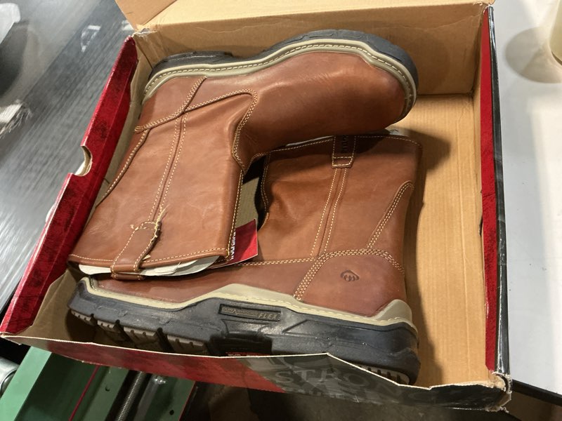 Condition photo showing New/Like New for Wolverine Men's Raider DuraShocks Wellington 10 Inch Composite Toe Construction Boot, Peanut, 11.5 M