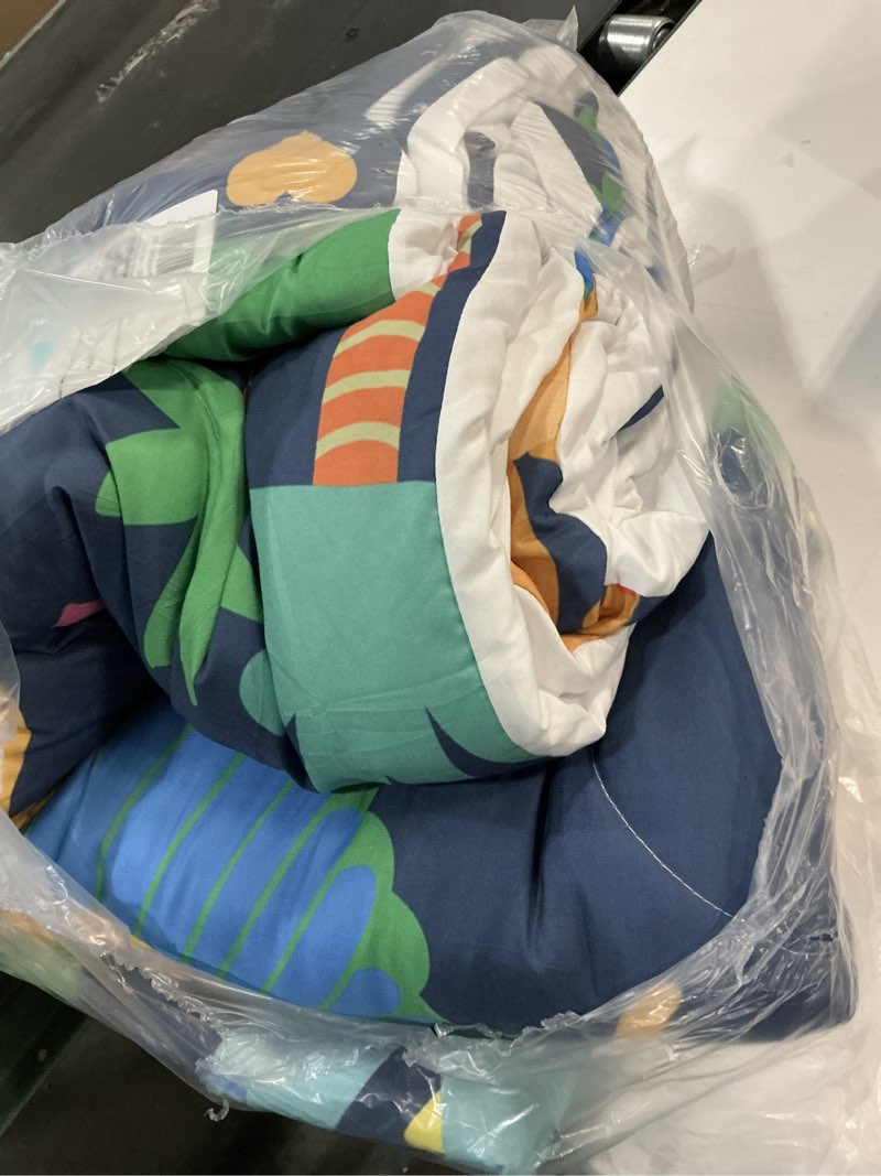 Condition photo showing As Is for Cute Cartoon Dinosaur Bedding Set, Ultra Soft Full Size Comforter Set for Boys, Lovely Dinosaur Printed Comforter for Kids Teens, Dark Blue Microfiber Quilt for All Season 3Pcs with Pillowcases Ad1 Full