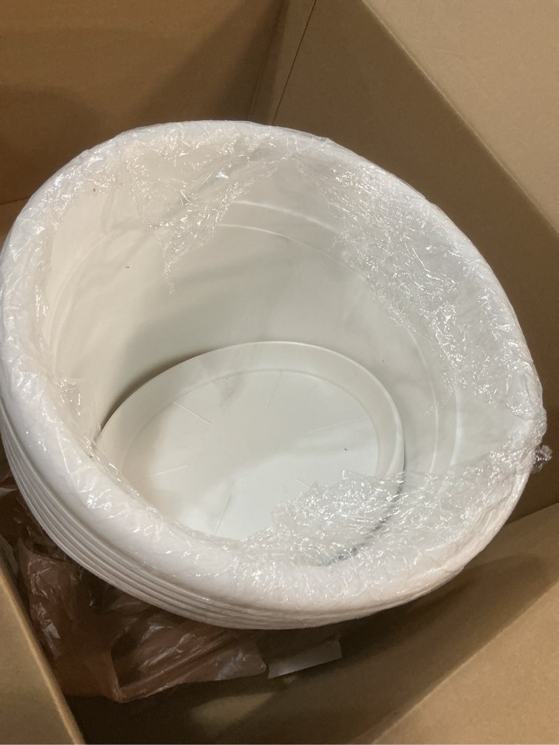 Condition photo showing Good Condition for 5 Packs 12 inch Flower Pots + Saucer, Planters for Indoor & Outdoor Plants with Drainage Holes | Plastic Flower Pots, Large Planter (White, 12 inch) White 12 inch 5 pack