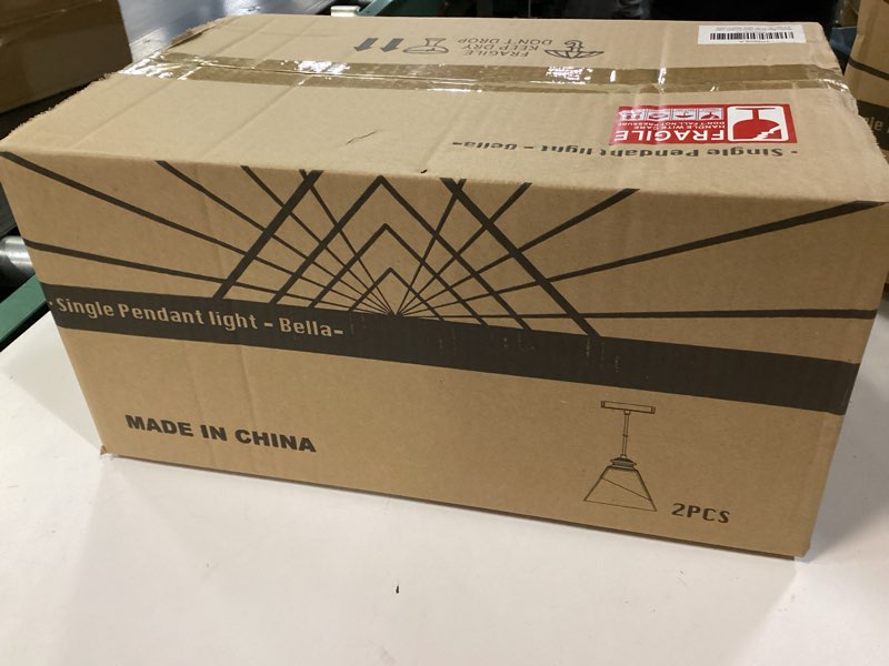 Condition photo showing New/Like New for URSOLA Modern Gold Clear Glass Pendant Light Fixture,Small Single Industrial Island Lights,Adjustable Hanging Light for Kitchen Island Dining Room,7 Inch Shade,2-59 Inch Cord,E26 Bulb(2-Light) 2 Lights Gold