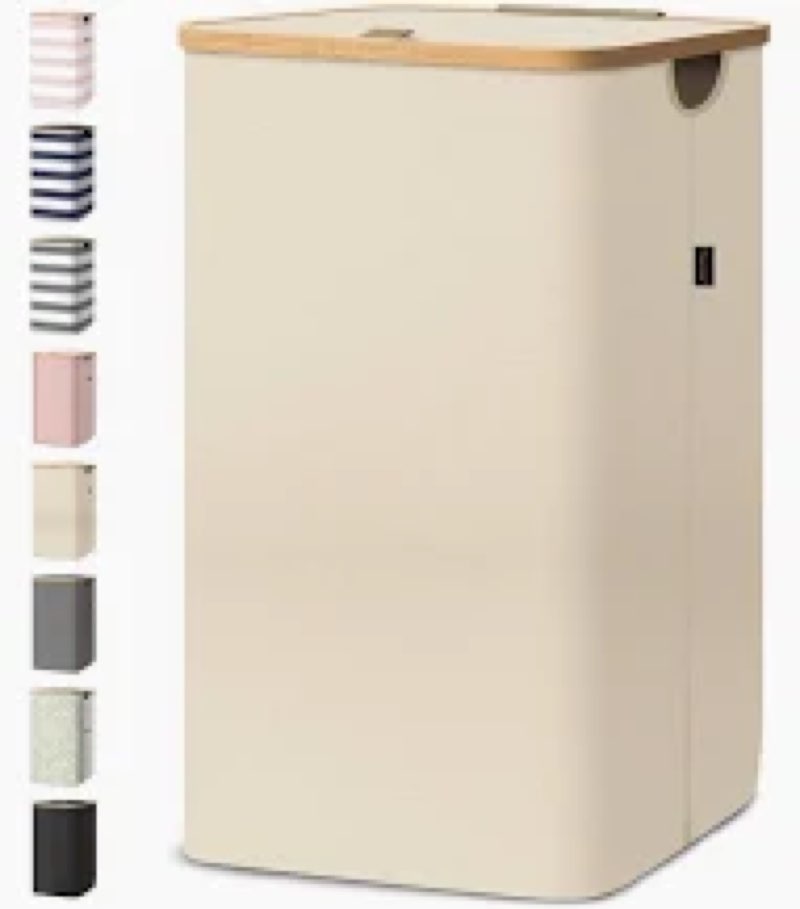 baleine laundry hamper with lid, tall laundry baskets with bamboo pull handles, large laundry bin with internal support (26 gal/100l, beige) 100 liters beige