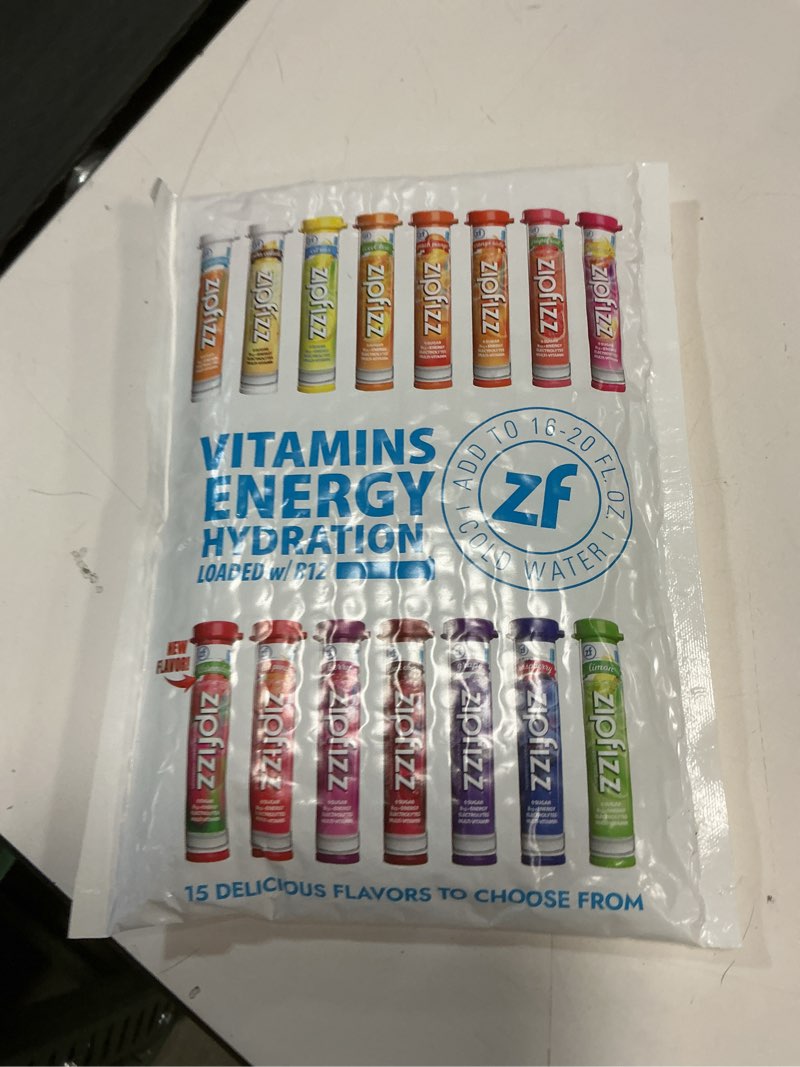Condition photo showing New/Like New for (BBD 04/2026). Zipfizz Daily Energy Drink Powder, Variety Pack, 15 Pack | 3-in-1 Sustained Energy, Rapid Hydration, and Essential Vitamins | Sugar-Free | Electrolyte Powder | Contains Vitamin B-12 & Antioxidants Variety 0.39 Ounce (Pack of 15)