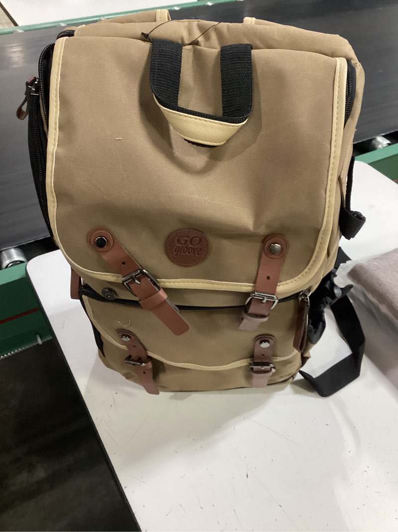 Condition photo showing Good Condition for gogroove full-size dslr camera backpack case (tan) for photography and laptop travel use with accessory storage   tripod holder & weatherproof rain cover