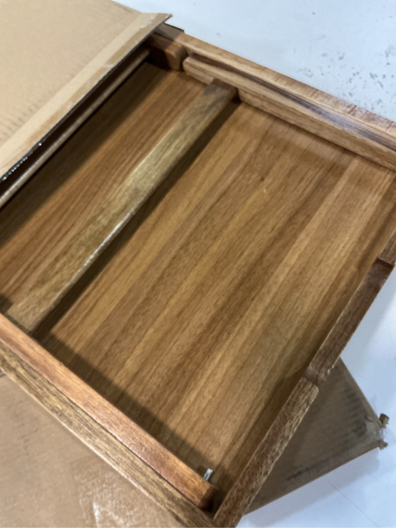 Condition photo showing Good Condition for acacia wood bed tray for eating & laptop, 20 x13 large foldable breakfast table | portable serving tray for sofa, built-in handles, raised edges, solid wood desk