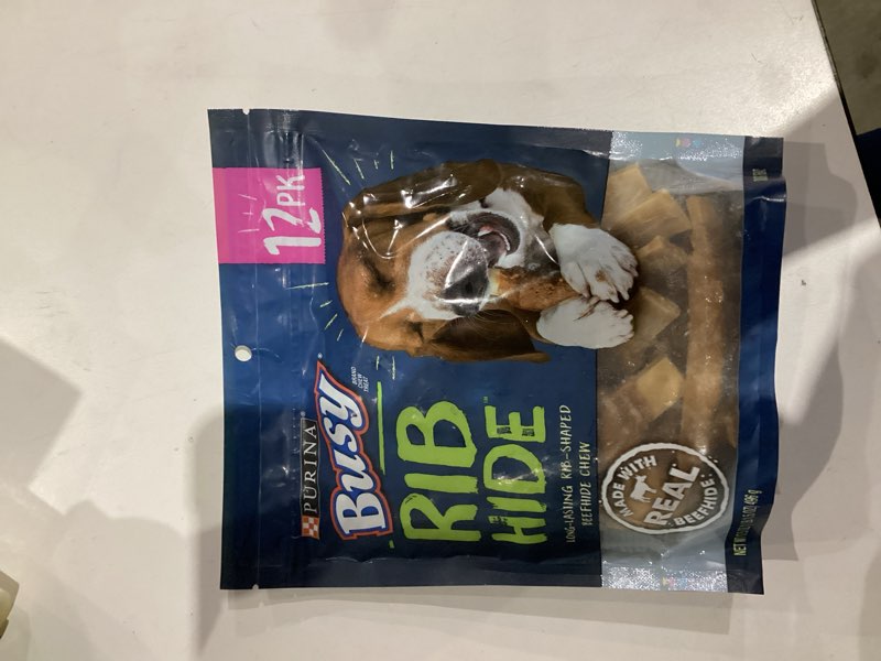 Condition photo showing New/Like New for PURINA Busy Small/Medium Breed Dog Rawhide Treat, Rib Hide - 12 ct. Pouch