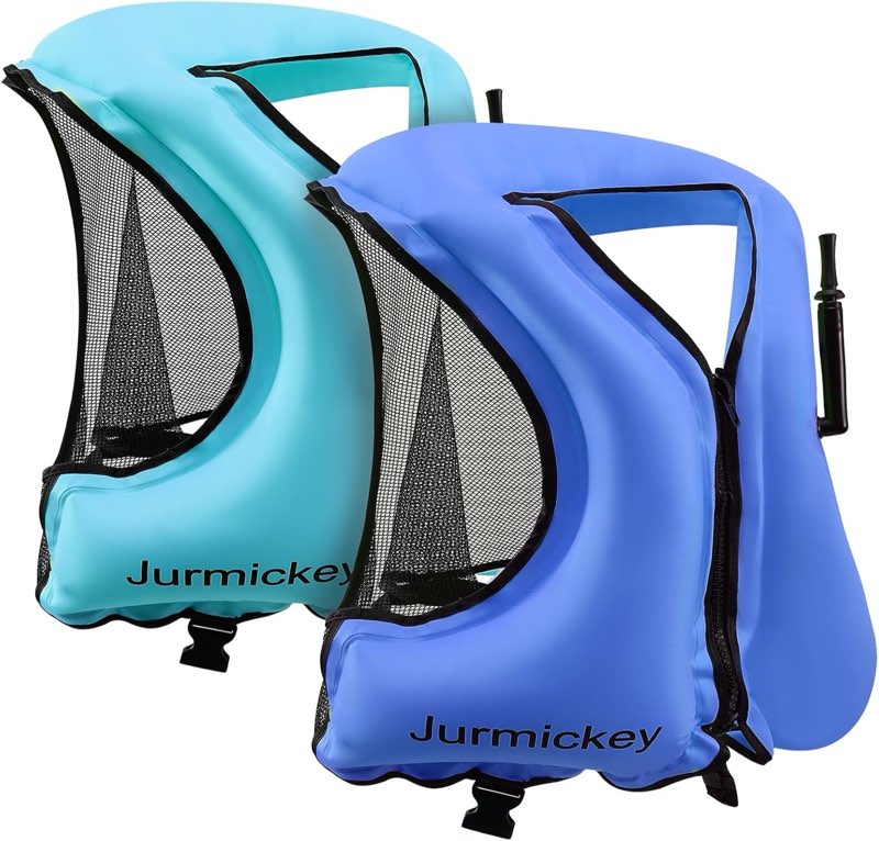 2 pcs snorkel vest for adults, inflatable snorkeling vest for men & women, portable swim jacket & buoyancy vest for snorkeling, swimming, kayaking, boating