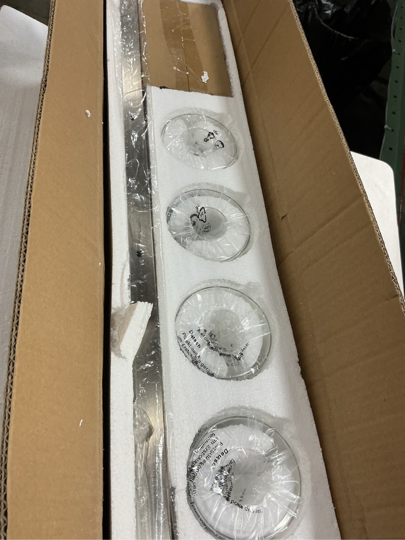 Condition photo showing Good Condition for bathroom lighting fixtures, 4-light bathroom vanity lights over mirror, brushed nickel vanity light with glass shade, modern vanity lighting fixtures for bathroom, bedroom, hallway 4-light brushed nickel
