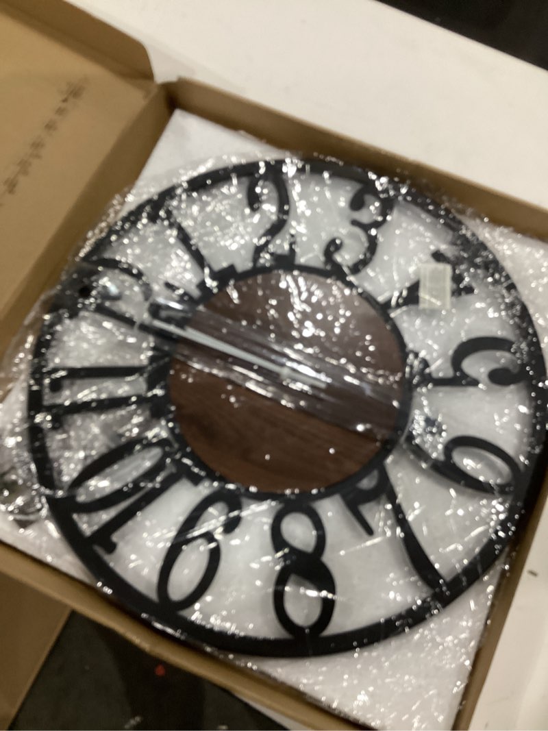 Condition photo showing Good Condition for leike large wall clocks,silent,non ticking,battery operated big retro round modern metal wall clock for living room, bedroom,dinning room,farmhouse,office,home decor-20 inch(black-arabic number) 20 in black metal-arabic number