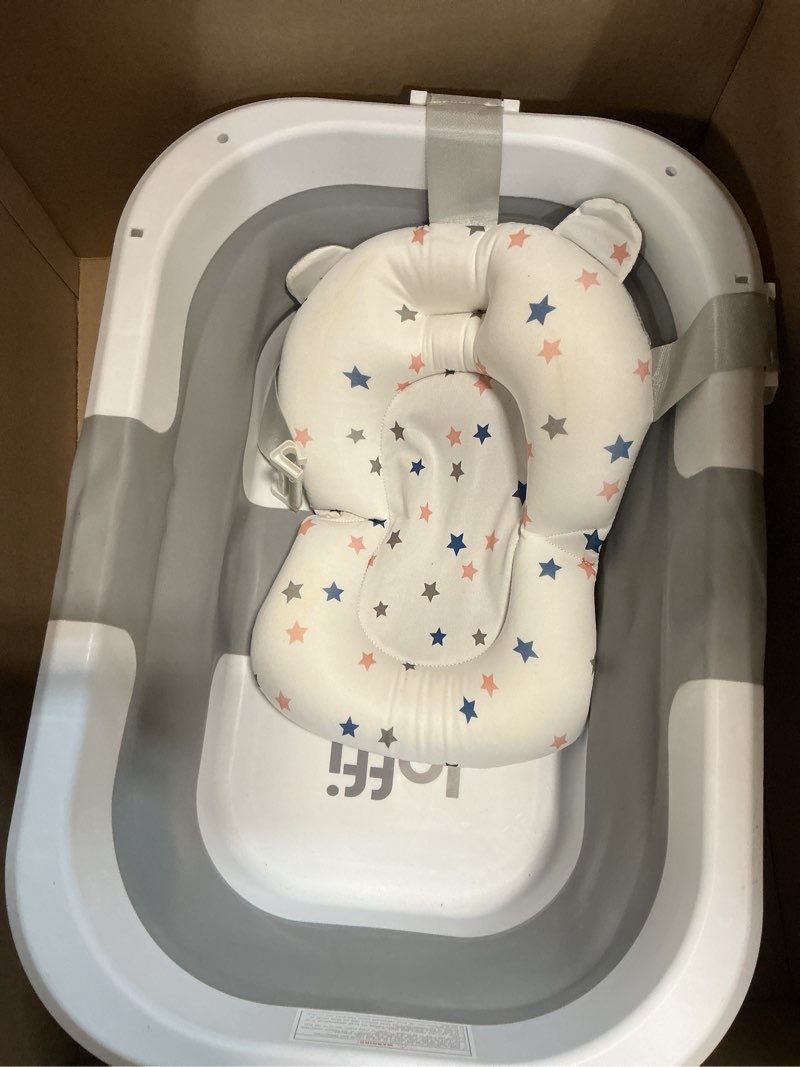 Condition photo showing As Is for Collapsible Bathtub Baby for Infants & Newborns w/Thermometer, Drain Plug with Heat Sensor & Scoop – Compact Travel Baby Bath Space-Saving Bath for Travel, Shower & Small Bathrooms Gray