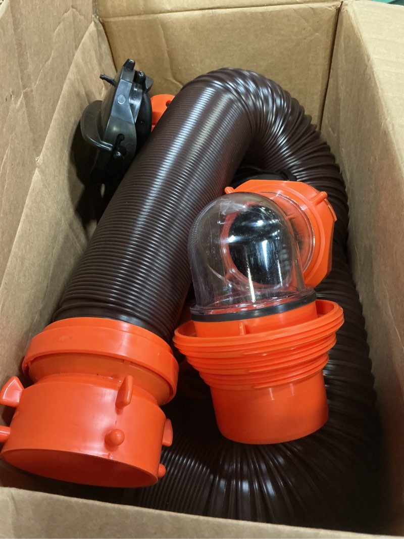 Condition photo showing Good Condition for camco rhinoflex 20-ft rv sewer hose kit - features clear elbow fitting w/removable 4-in-1 adapter - connects to 3” slip or 3”/3.5”/4” npt threaded sewer connection (39742) 20' rhino sewer hose
