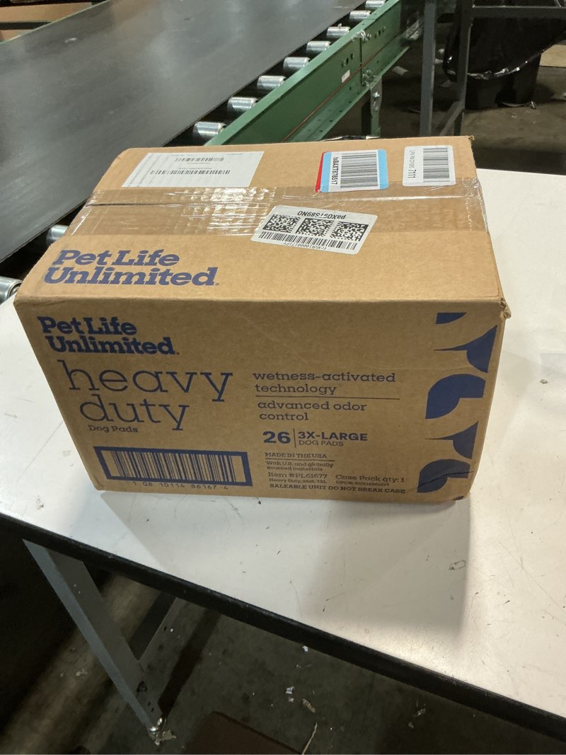 Condition photo showing New/Like New for pet life unlimited heavy duty 3xl puppy pads for dogs, potty training pee pads, 26 count, 36" x 36", leak-proof, super absorbent, quick-dry, odor control clover leaf scent, made in usa wild bergamot 36" x 36" 26-count