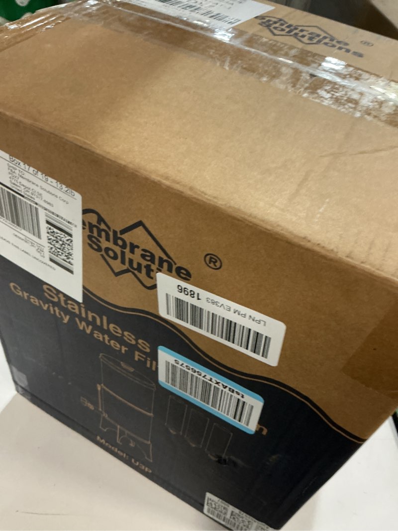 Condition photo showing As Is for Membrane Solutions UV Countertop Water Filtration System, Stainless Steel 2.25G Gravity Water Filter with 3 Pack 0.1-Micron UF Filters, for Home, Camping, and RVing (U3P)