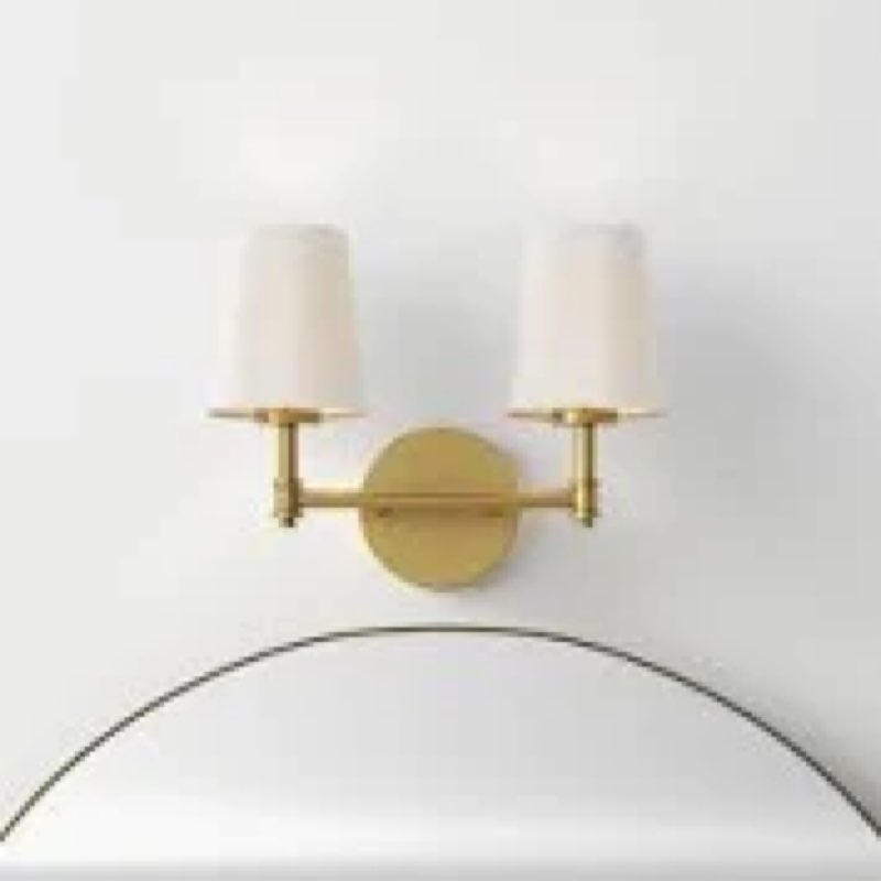 classy leaves Gold Bathroom Light Fixtures, 2 Light Vanity Lights with Fabric Shades Modern Bathroom