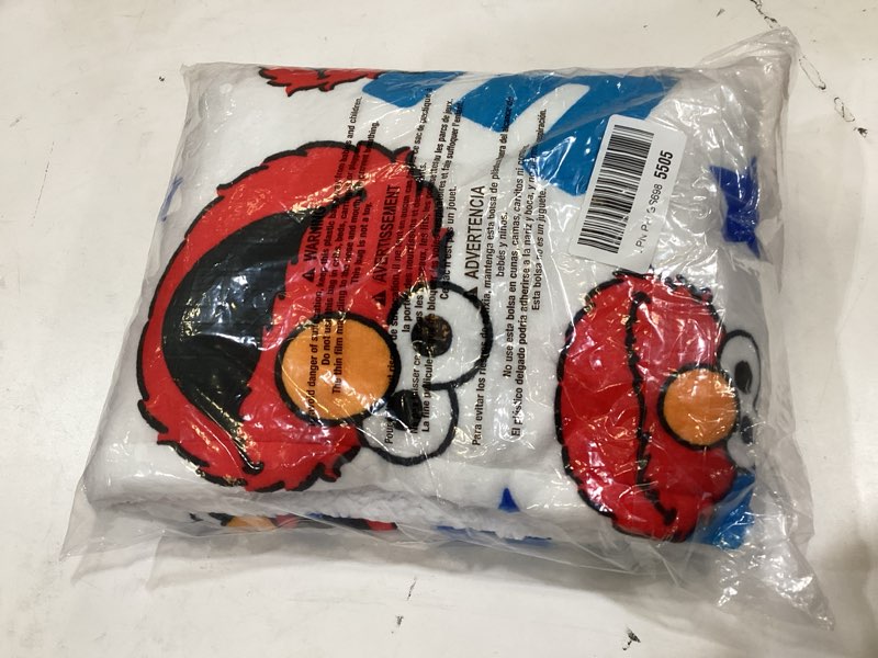 Condition photo showing New/Like New for sesame street elmo, red, blue, yellow, green, & white with stars super soft baby blanket, red, blue, white,