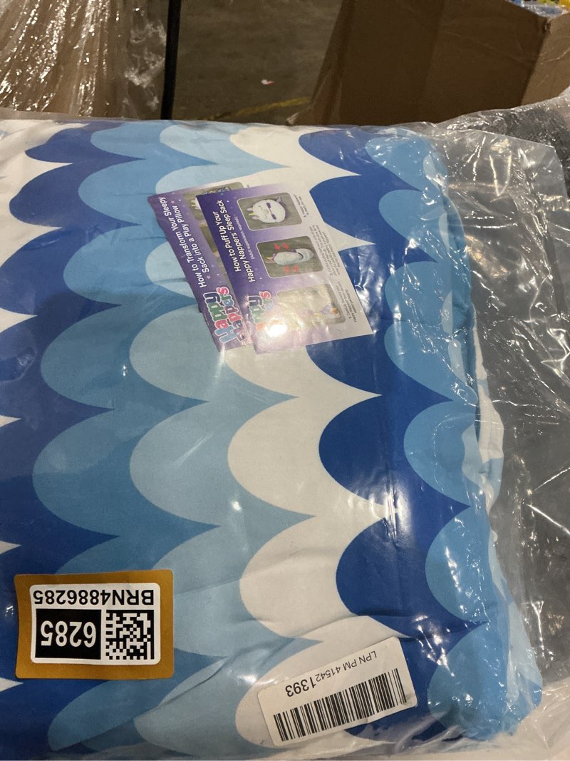 Condition photo showing New/Like New for happy nappers pillow & sleepy sack- comfy, cozy, compact, super soft, warm, all season, sleeping bag with pillow- blue shark (medium- 54” x 20”)